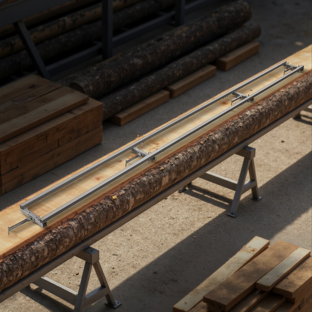 System prowadnic szynowych VEVOR 3,66 m do tartaku, 4 zestawy frezarek łańcuchowych z poprzeczką, aluminiowy system prowadnic do pił łańcuchowych, 2 kliny, zestaw prowadnic do frezarek dla pracowników budowlanych i stolarzy