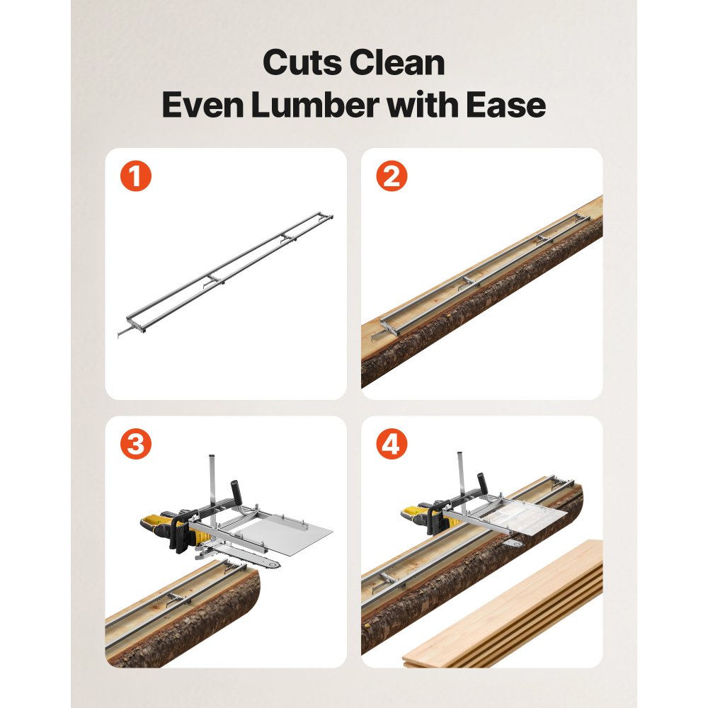 VEVOR Rail Mill Guide System, 3.66 m 4 Crossbar Chainsaw Mill Kits, Aluminum Saw Milling Rails System Works with Chainsaw, 2 Wedges, Adjustable Rail Milling Guide Kit for Builders Woodworkers