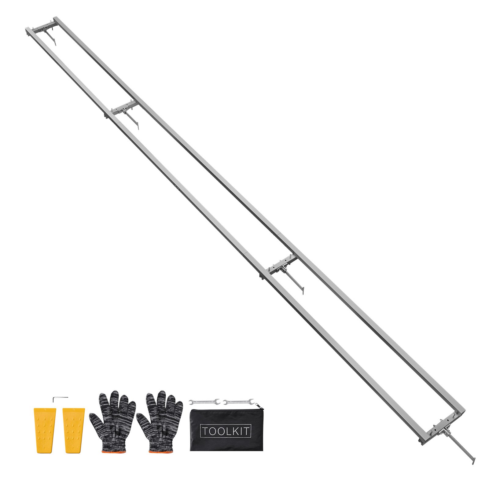 System prowadnic szynowych VEVOR 3,66 m do tartaku, 4 zestawy frezarek łańcuchowych z poprzeczką, aluminiowy system prowadnic do pił łańcuchowych, 2 kliny, zestaw prowadnic do frezarek dla pracowników budowlanych i stolarzy