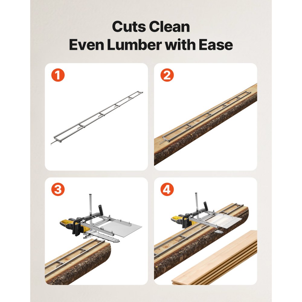 VEVOR Rail Mill Guide System, 4.57 m 6 Crossbar Chainsaw Mill Kits, Aluminum Saw Milling Rails System Works with Chainsaw, 4 Wedges, Adjustable Rail Milling Guide Kit for Builders Woodworkers