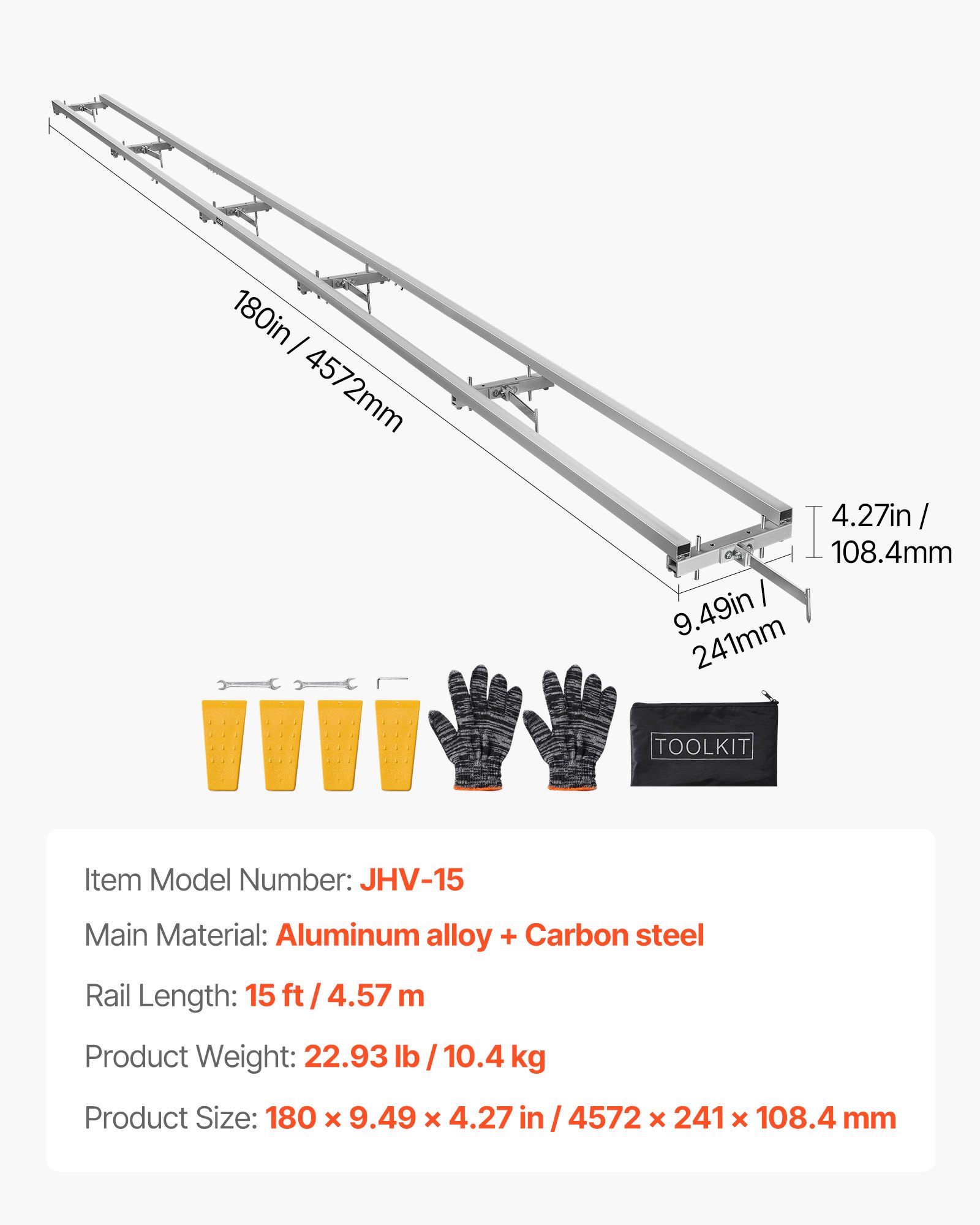 VEVOR Rail Mill Guide System, 4.57 m 6 Crossbar Chainsaw Mill Kits, Aluminum Saw Milling Rails System Works with Chainsaw, 4 Wedges, Adjustable Rail Milling Guide Kit for Builders Woodworkers