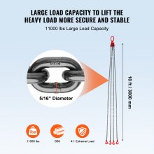 VEVOR 3mx8mm zawiesie łańcuchowe łańcuch zawiesia łańcuch dźwigowy 4-splotowy łańcuch leśny 5000kg