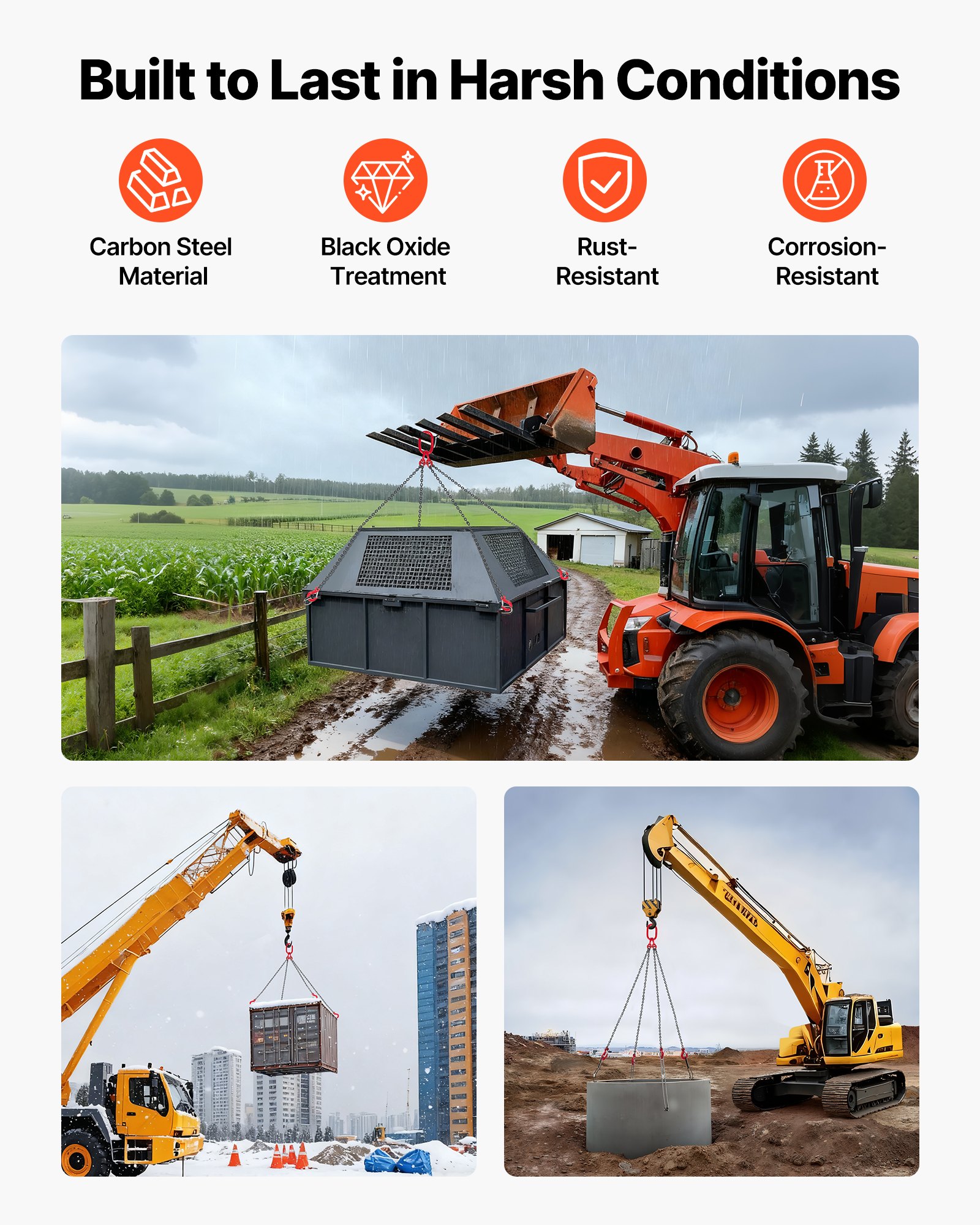 Zawiesie łańcuchowe VEVOR, łańcuch podnoszący 6,3 mm x 1,5 m z 4 hakami, wytrzymały łańcuch wciągnika ze stopu stali G80, 2993 kg, regulowany wciągnik łańcuchowy z silnikiem do zabezpieczania ładunku i holowania