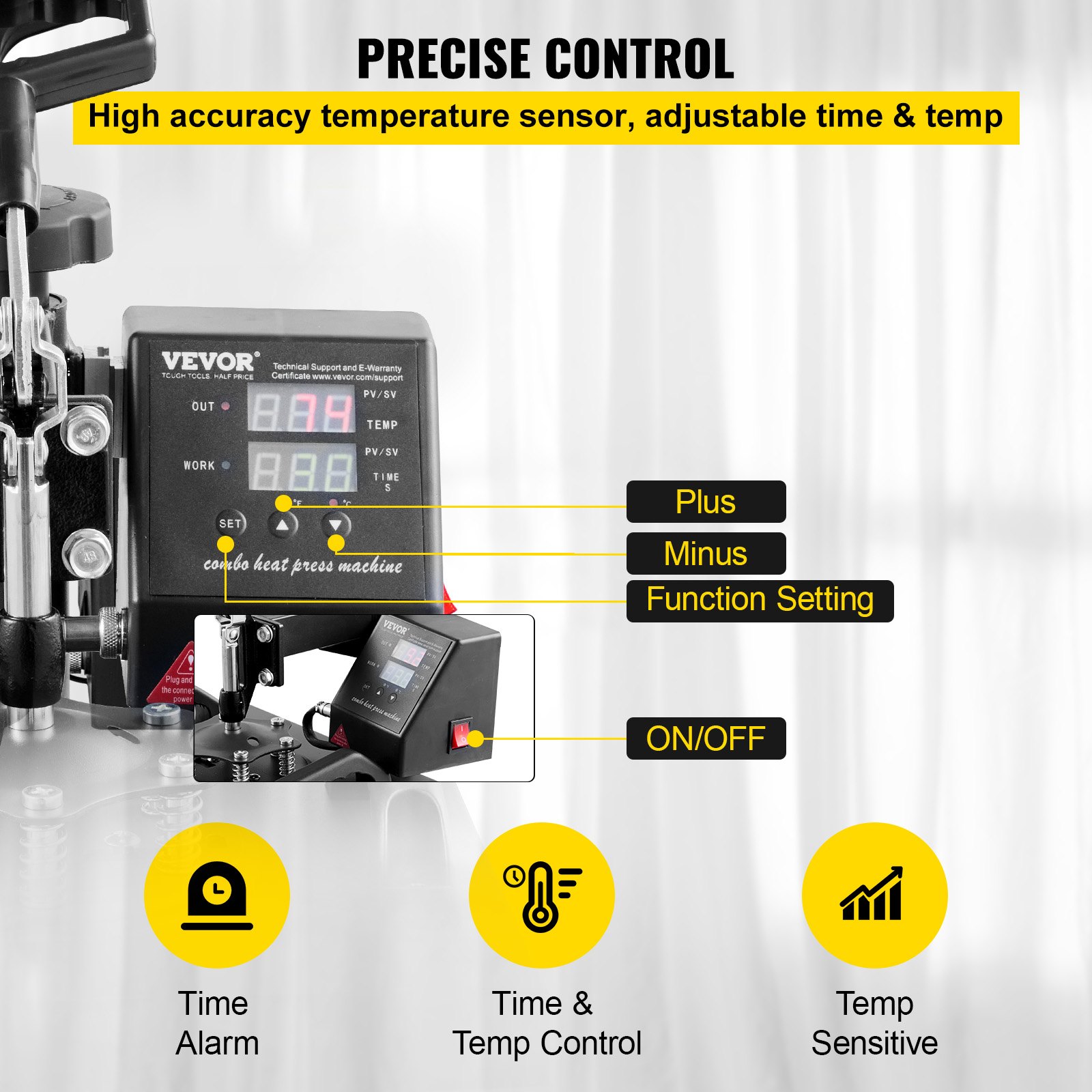 VEVOR Cyfrowa Drukarka Transferu Ciepła Maszyna do Sublimacji Transferu 30x25 cm, Prasa Cieplna 650 W 250℃ Maszyna do Prasowania Ciepła Wyświetlacz Cyfrowy LCD do Może Przenosić Litery Cyfry Obrazy