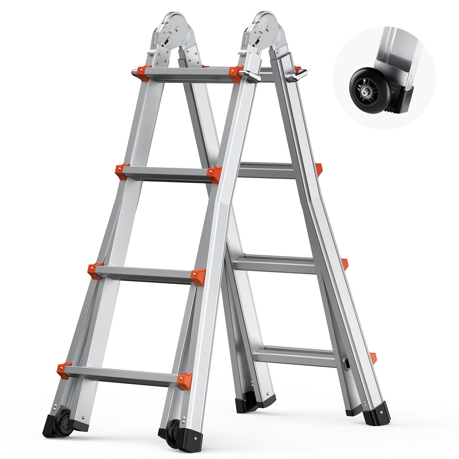 VEVOR Telescopic Ladder with A-Frame, 4 m Aluminum Extension Ladder, Multifunctional Folding Campervan Ladder, Telescopic Ladder for Homework, Stairs, Indoor & Outdoor Roofs, 150 kg Load Capacity