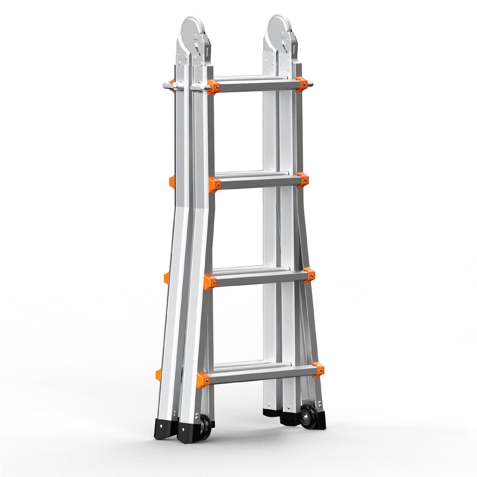 VEVOR Telescopic Ladder with A-Frame, 4 m Aluminum Extension Ladder, Multifunctional Folding Campervan Ladder, Telescopic Ladder for Homework, Stairs, Indoor & Outdoor Roofs, 150 kg Load Capacity