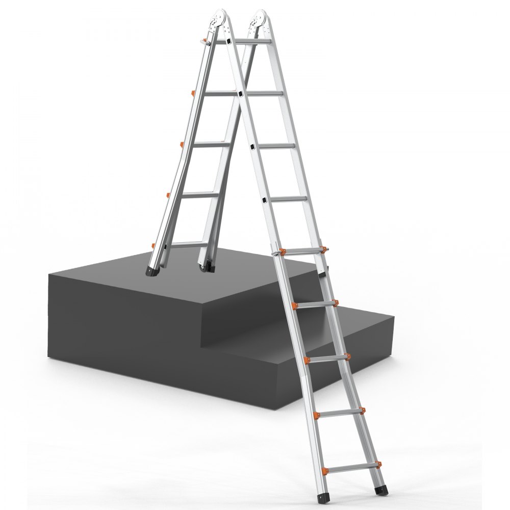 VEVOR Telescopic Ladder with A-Frame, 5120 mm, Compact Aluminum Extension Ladder, Multifunctional, Foldable Campervan Ladder, for Homework, Stairs, Indoor and Outdoor Roofs, 150 kg Load Capacity