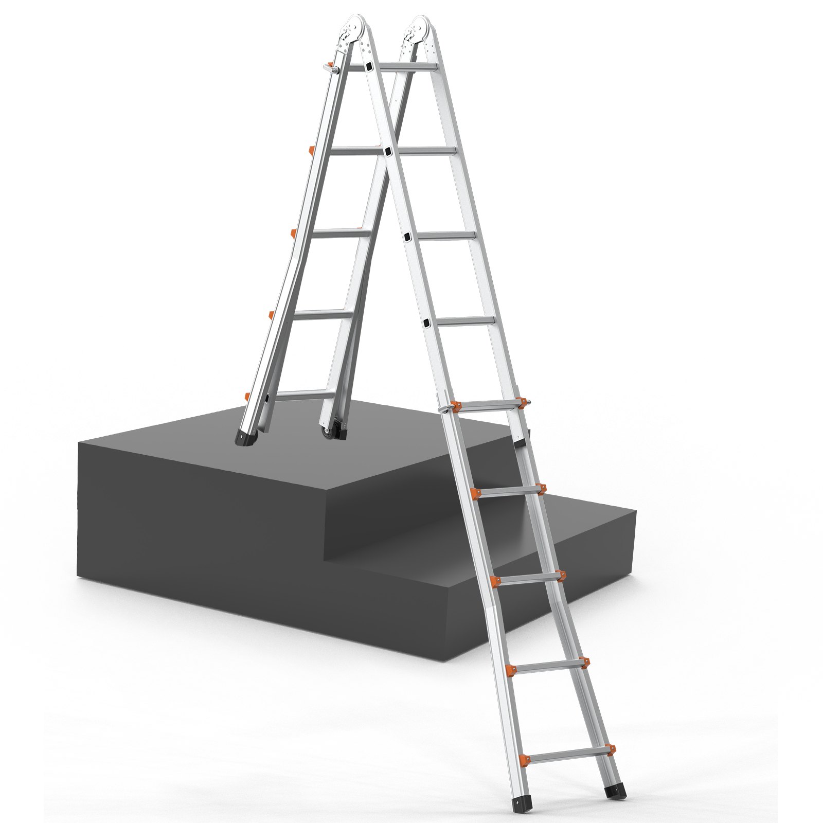 VEVOR Telescopic Ladder with A-Frame, 5120 mm, Compact Aluminum Extension Ladder, Multifunctional, Foldable Campervan Ladder, for Homework, Stairs, Indoor and Outdoor Roofs, 150 kg Load Capacity