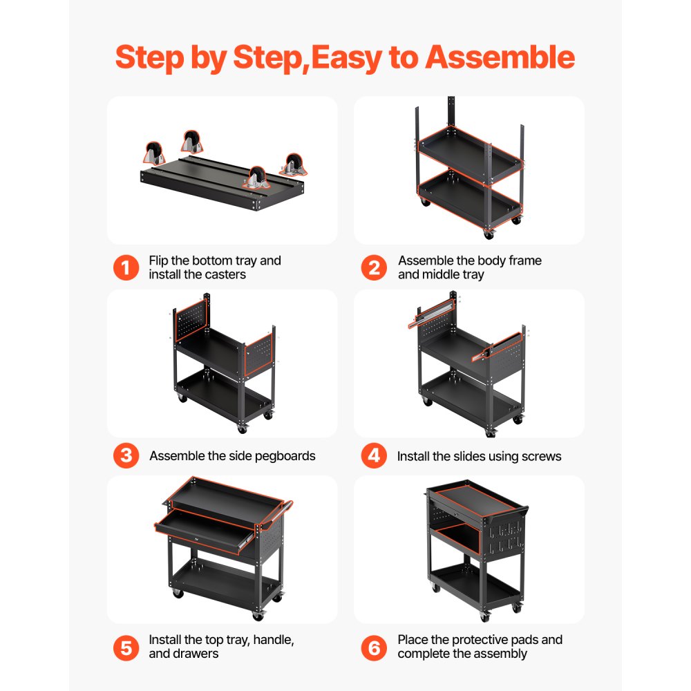 VEVOR Tool Trolley 830x350x826 mm, 160 kg Load Capacity, Workshop Trolley with Drawer, Storage Organizer for Mechanic's Tools, for Garage, Warehouse and Repair Shop, Black