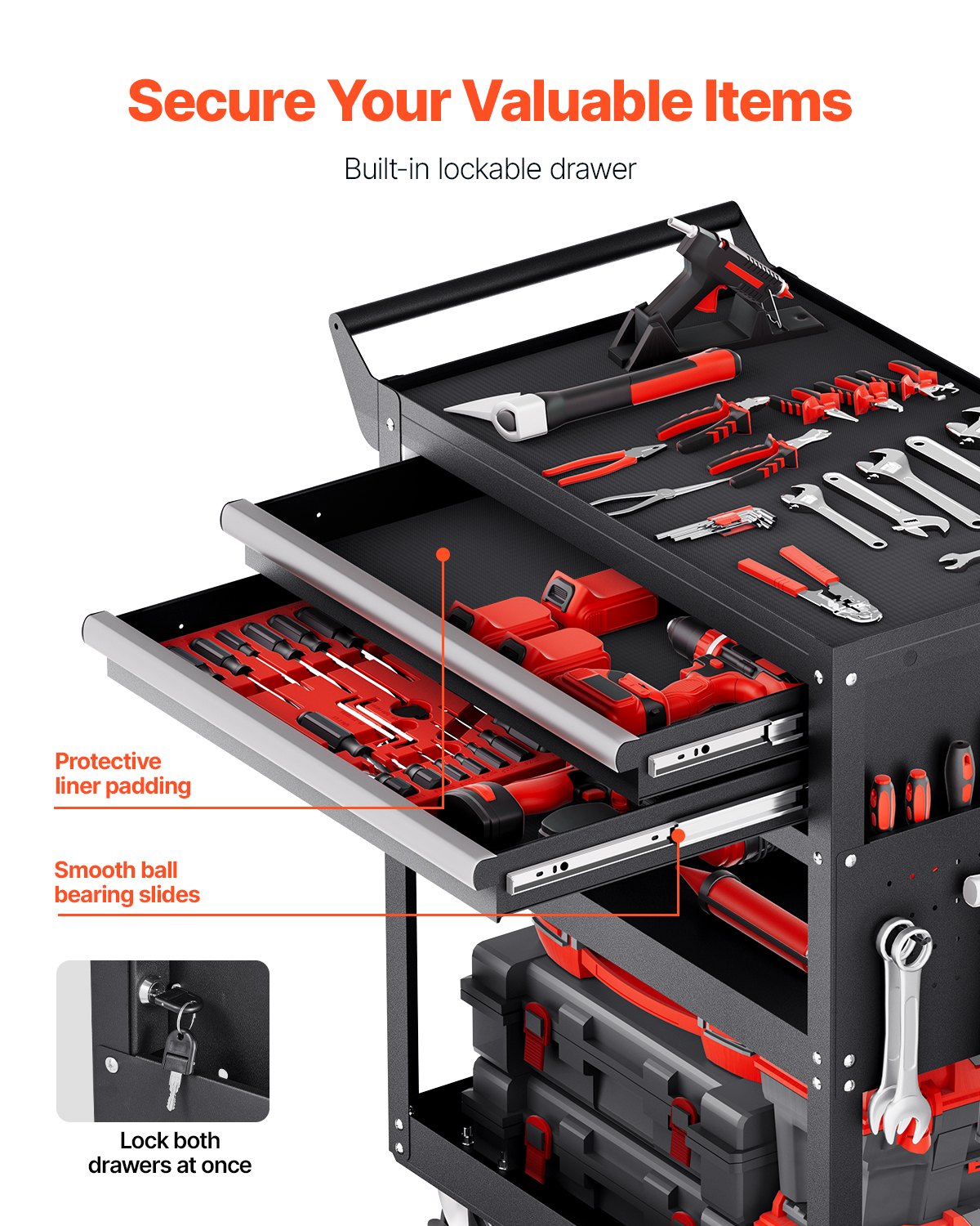 Wózek narzędziowy VEVOR 785 x 450 x 945 mm, ładowność 181 kg, wózek warsztatowy z 2 szufladami, organizer do przechowywania narzędzi mechanicznych, do garażu, magazynu i warsztatu naprawczego, kolor czarny