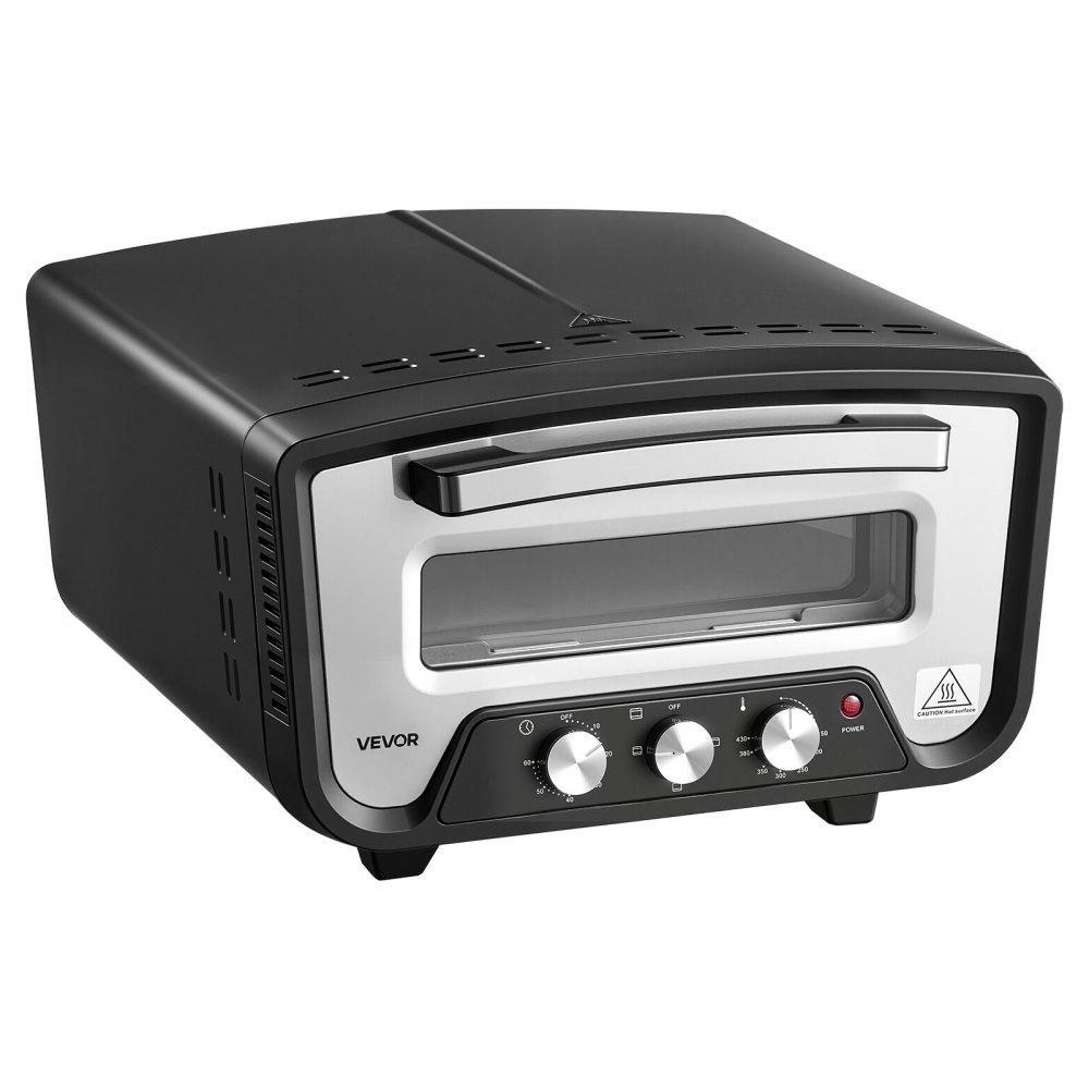 Elektryczny piec do pizzy VEVOR do pizzy o średnicy do 30,5 cm (12 cali), 2200 W, 430°C. Idealny do kuchni i restauracji, obudowa ze stali walcowanej na zimno, oddzielna regulacja temperatury i czasu, z kamieniem do pizzy.