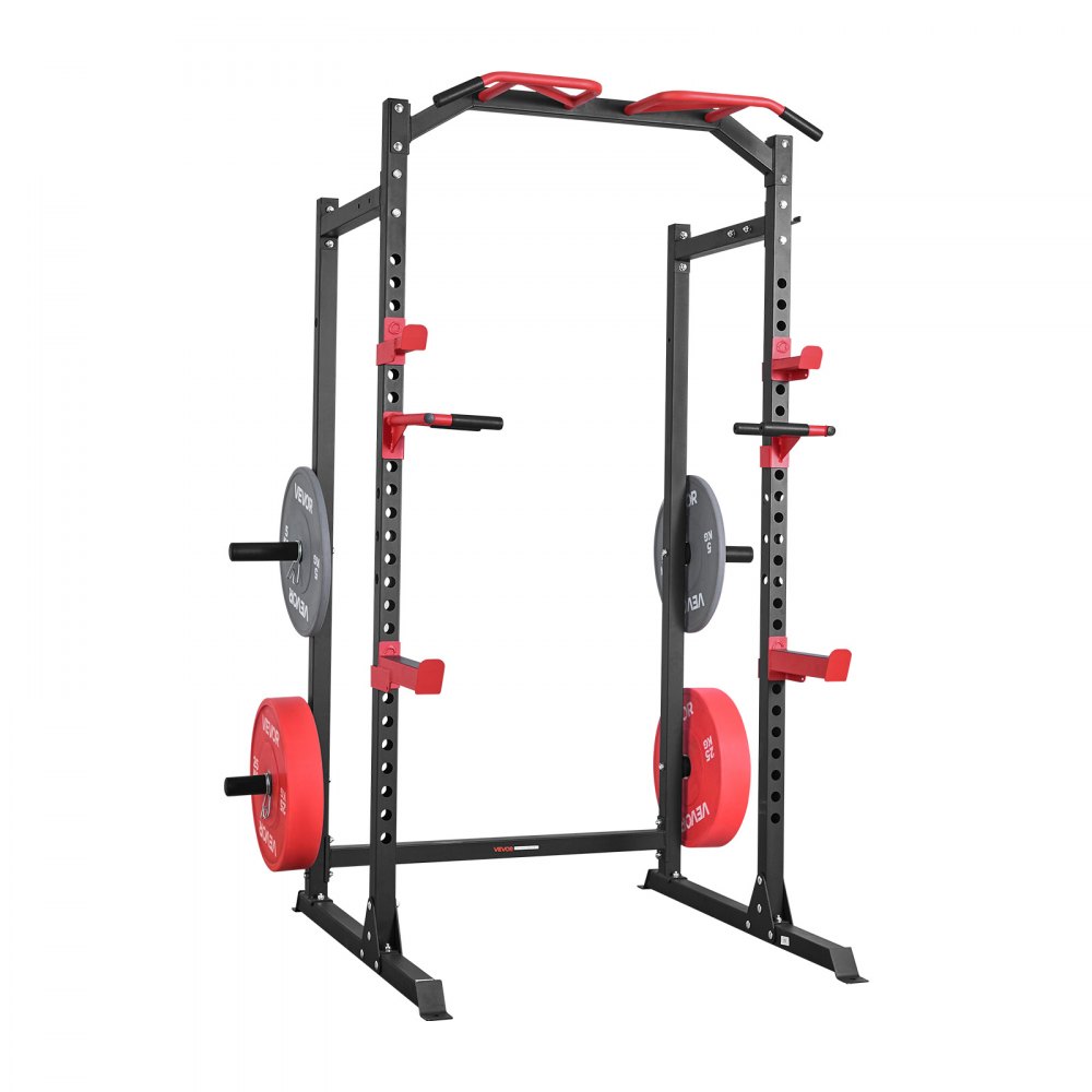 VEVOR Power Cage Power Rack, Multifunctional Barbell Squat Rack with Adjustable Height, Home Gym Strength Training Workout Equipment with J-Hooks & More Fitness Attachment for Bench Press Pull-Up Dips