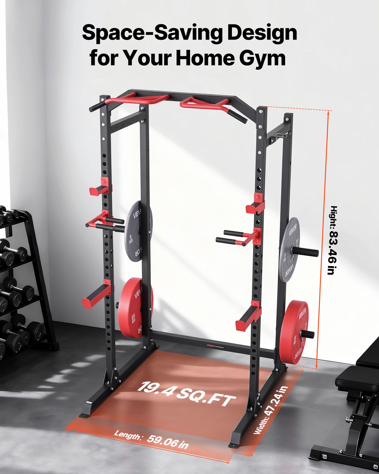 VEVOR Power Cage Power Rack, wielofunkcyjny stojak do przysiadów z regulowaną wysokością, domowy sprzęt do ćwiczeń siłowych z hakami J i innymi przystawkami do ćwiczeń, do wyciskania na ławce, podciągania, dipów
