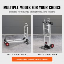 Wózek workowy VEVOR 2 w 1 Składany 113/181 kg Ładowność Wózek transportowy Stop aluminium i stal węglowa ⇋ Wózek platformowy do załadunku i transportu wewnątrz i na zewnątrz