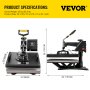 VEVOR 10 w 1 prasa termiczna 12 "x 15" T-shirt Press Black do długopisów Kubki Czapki
