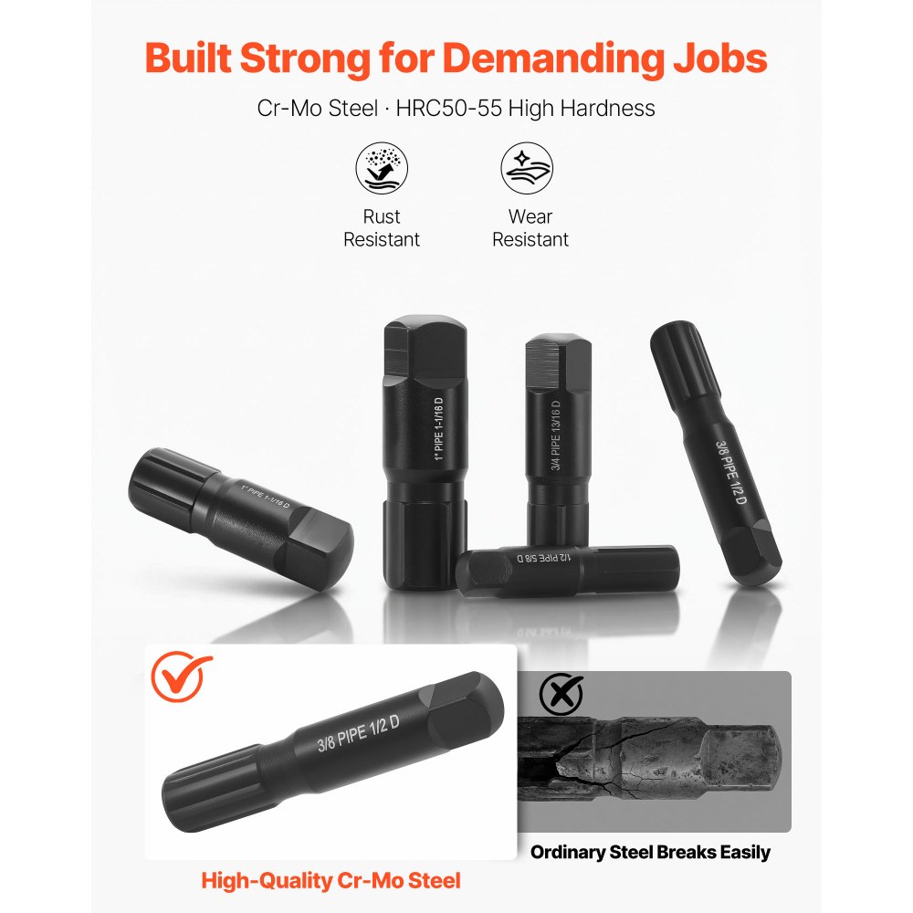 Zestaw ściągaczy do rur VEVOR (9-częściowy) Ściągacze do rur ze stali chromowo-molibdenowej, z walizką, do usuwania uszkodzonych rur i złączek gwintowanych o średnicy od 3,2 do 25,4 mm, dla hydraulików i mechaników