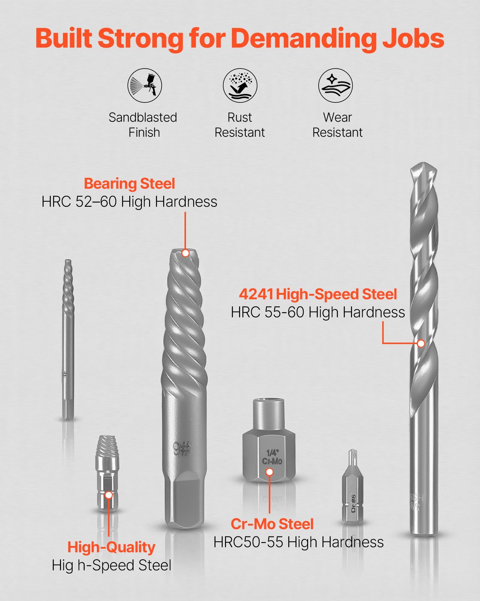 Zestaw wykrętaków do śrub VEVOR z wiertłami, 49 elementów. Wykrętak do śrub z adapterem i solidną walizką, wykonany ze stali chromowo-molibdenowej do usuwania śrub, nakrętek i wkrętów.