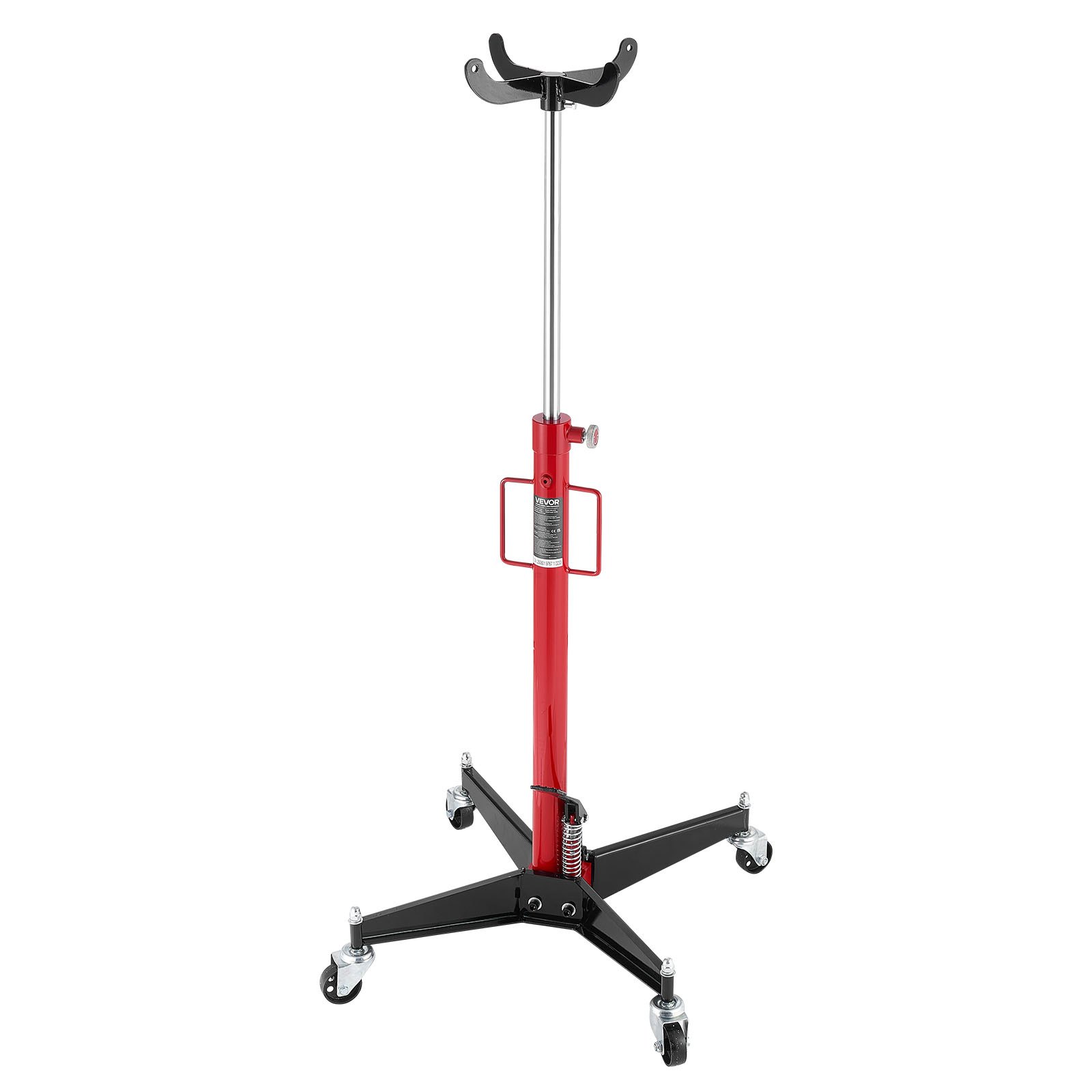Podnośnik hydrauliczny VEVOR o udźwigu 500 kg, teleskopowy podnośnik z pedałem, koło obrotowe 360°, wysokość podnoszenia 112-187 cm, podnośnik do garażu/warsztatu, kolor czerwony + czarny
