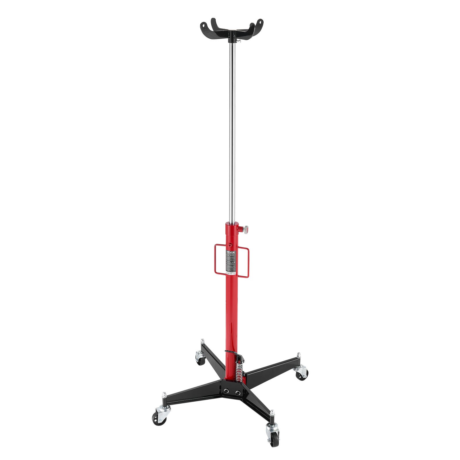 Podnośnik hydrauliczny VEVOR o udźwigu 500 kg, teleskopowy podnośnik z pedałem, koło obrotowe 360°, wysokość podnoszenia 112-187 cm, podnośnik do garażu/warsztatu, kolor czerwony + czarny