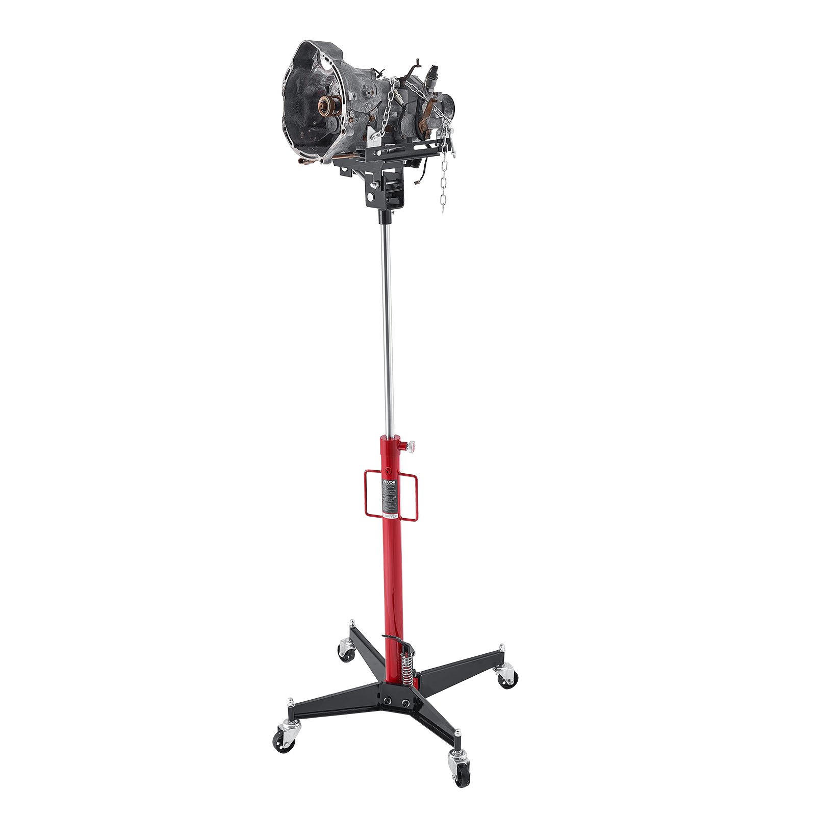 Podnośnik hydrauliczny samochodowy VEVOR o udźwigu 500 kg, teleskopowy podnośnik z pedałem, koło obrotowe 360°, wysokość podnoszenia 127-202 cm, podnośnik do garażu/warsztatu, kolor czerwony + czarny