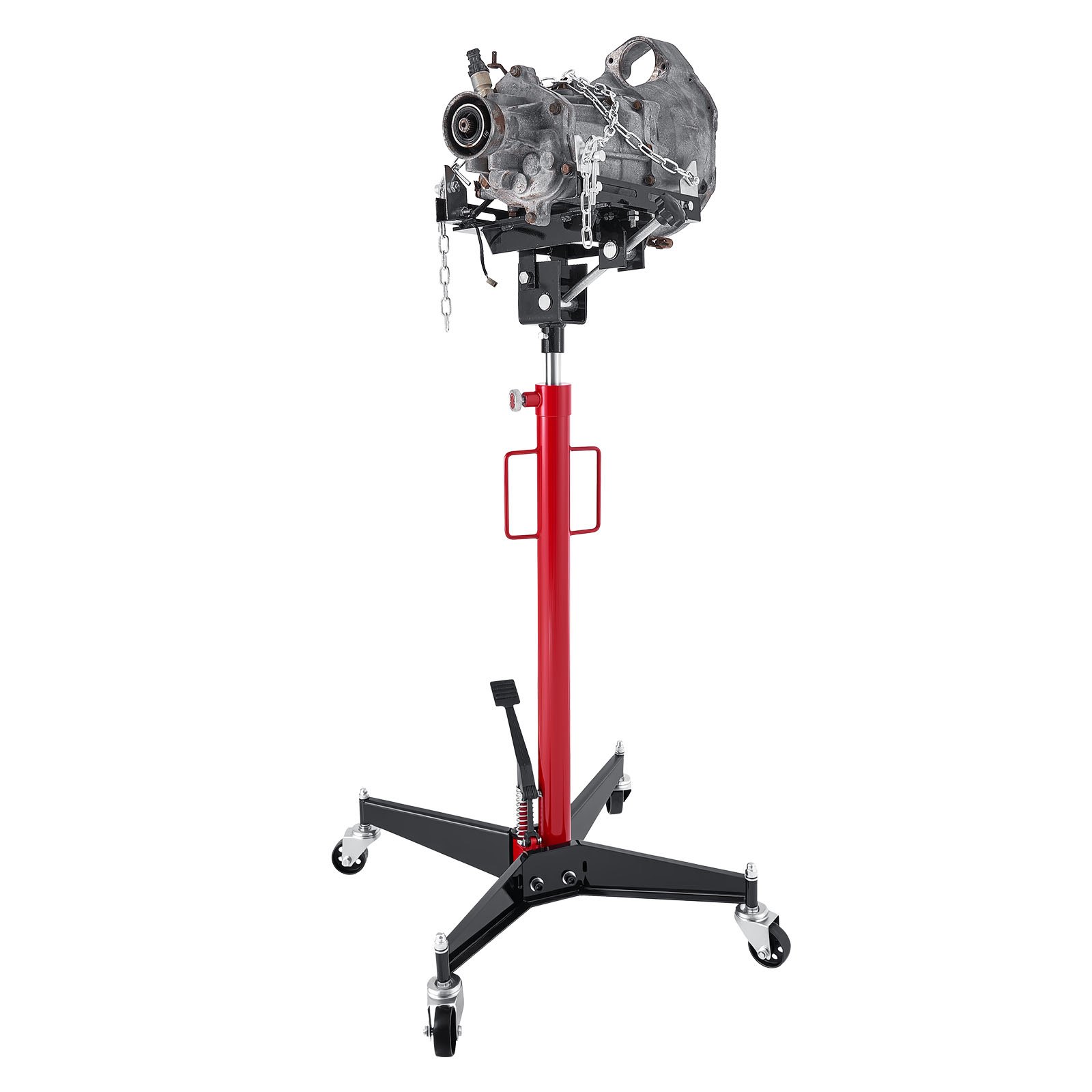 Podnośnik hydrauliczny samochodowy VEVOR o udźwigu 500 kg, teleskopowy podnośnik z pedałem, koło obrotowe 360°, wysokość podnoszenia 127-202 cm, podnośnik do garażu/warsztatu, kolor czerwony + czarny