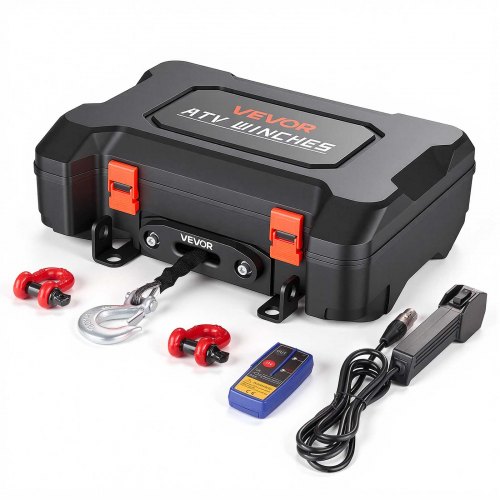 Wyciągarka elektryczna VEVOR 12 V, mobilna wyciągarka o udźwigu 1587 kg i zdalnym sterowaniu, przenośna wyciągarka silnikowa z liną syntetyczną, prowadnicą liny, hakiem, paskiem, walizką transportową, elektryczna wyciągarka do quadów i pojazdów terenowych UTV