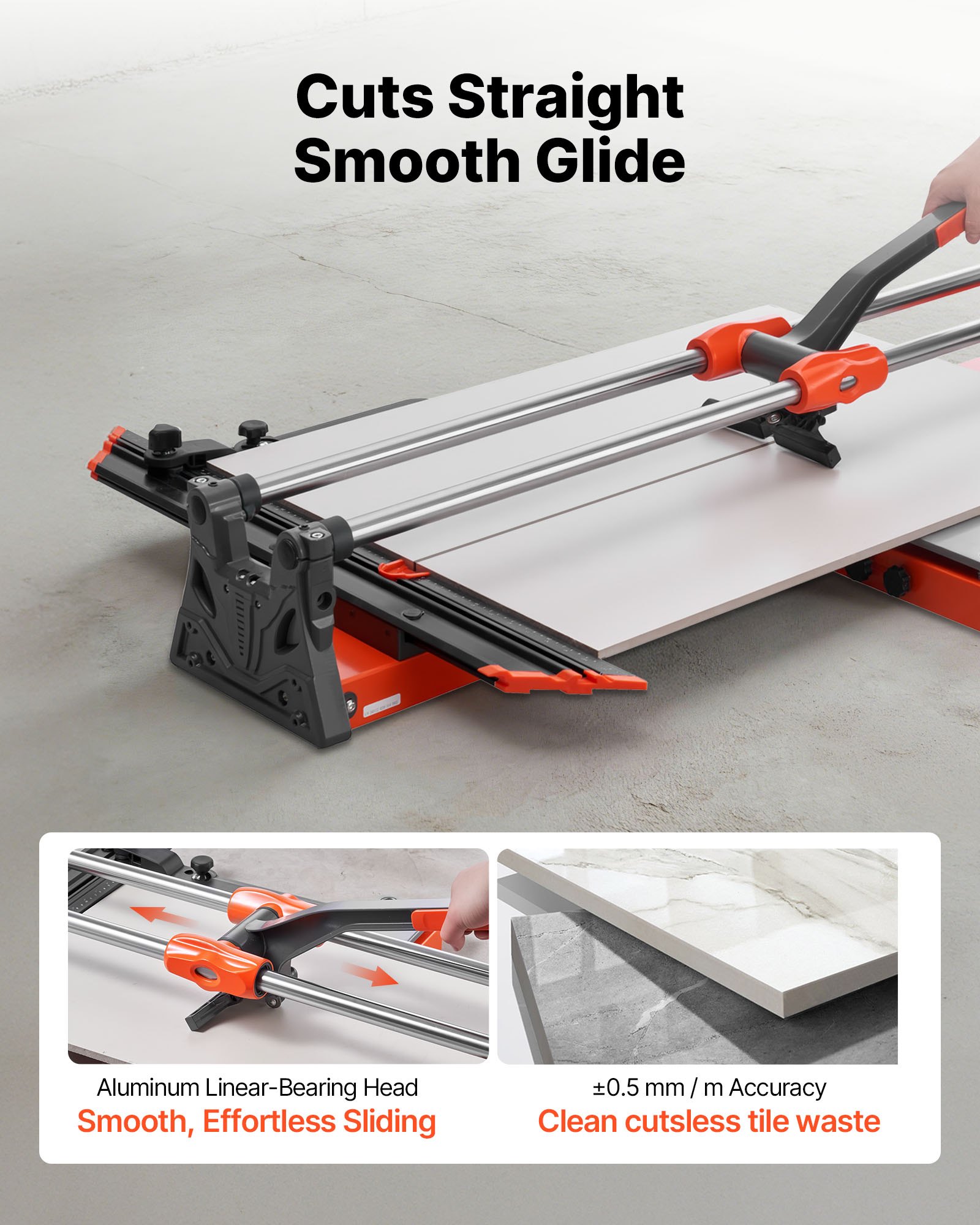 VEVOR 1000 mm Manual Tile Cutter, Upgraded Sliding Head Cutting Tool with Spring-Loaded Base, Angle Fence, Tungsten Carbide Cutting Wheel, Alignment Guide, for DIY Pros, Ceramic, Floor & Wall Tiles