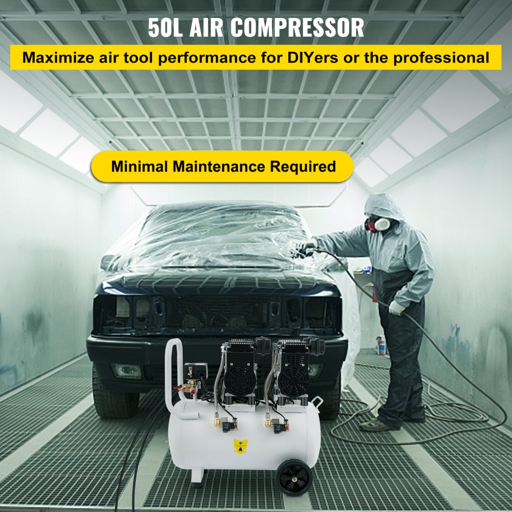 Sprężarka Whisper Sprężarka bezolejowa Sprężone powietrze 50L Kocioł cichy 1960W 64dB