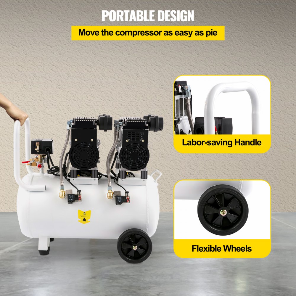 Sprężarka Whisper Sprężarka bezolejowa Sprężone powietrze 50L Kocioł cichy 1960W 64dB