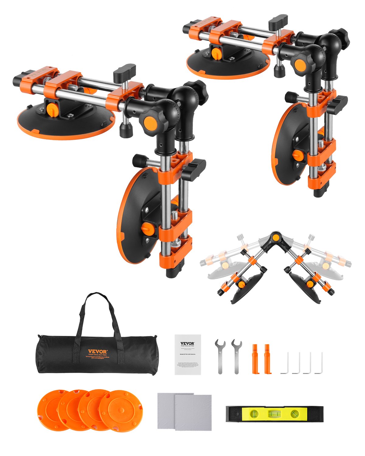VEVOR Seam Setter, 2-pakowy łącznik granitowy z przyssawkami próżniowymi 152 mm, łącznik do łączenia i poziomowania spoin, regulowany w zakresie 90°-120°, idealny do płytek i płyt marmurowych