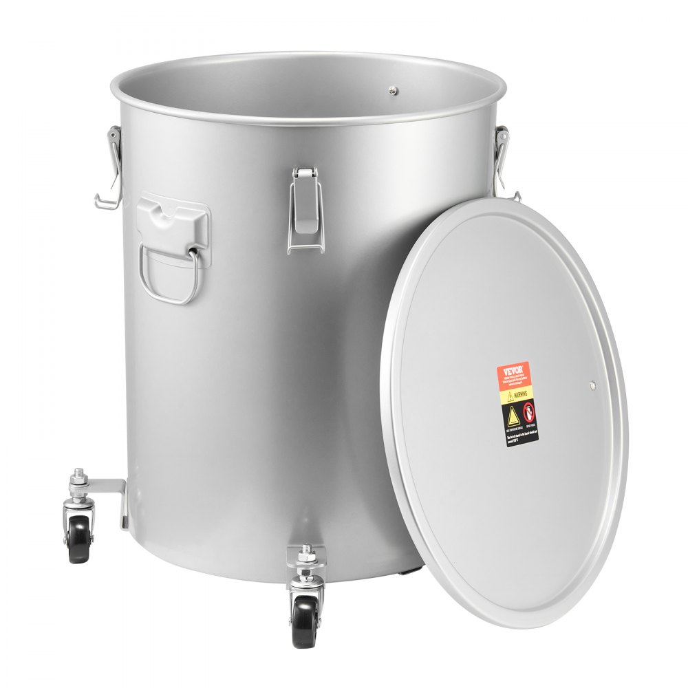 VEVOR Deep Fryer Oil Bucket/Disposal Container 60.5 L with Wheeled Base, Stainless Steel Coating, Oil Transport Container with Lid, Filter Bag for Filtering Hot Cooking Oil, Grey