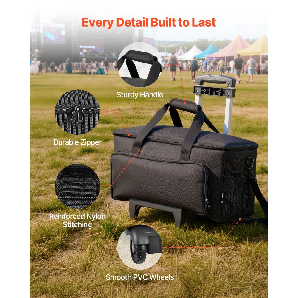 Torba na kable DJ-skie VEVOR 540 x 240 x 260 mm, torba DJ-ska z 6 wyjmowanymi przegrodami, wyściełanym dnem, 3 kieszeniami zewnętrznymi, kółkami i uchwytami, 1680D, torba na kable do sprzętu DJ-skiego, instrumentów muzycznych i akcesoriów