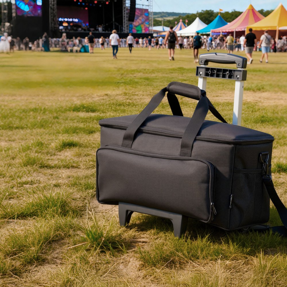 Torba na kable DJ-skie VEVOR 540 x 240 x 260 mm, torba DJ-ska z 6 wyjmowanymi przegrodami, wyściełanym dnem, 3 kieszeniami zewnętrznymi, kółkami i uchwytami, 1680D, torba na kable do sprzętu DJ-skiego, instrumentów muzycznych i akcesoriów