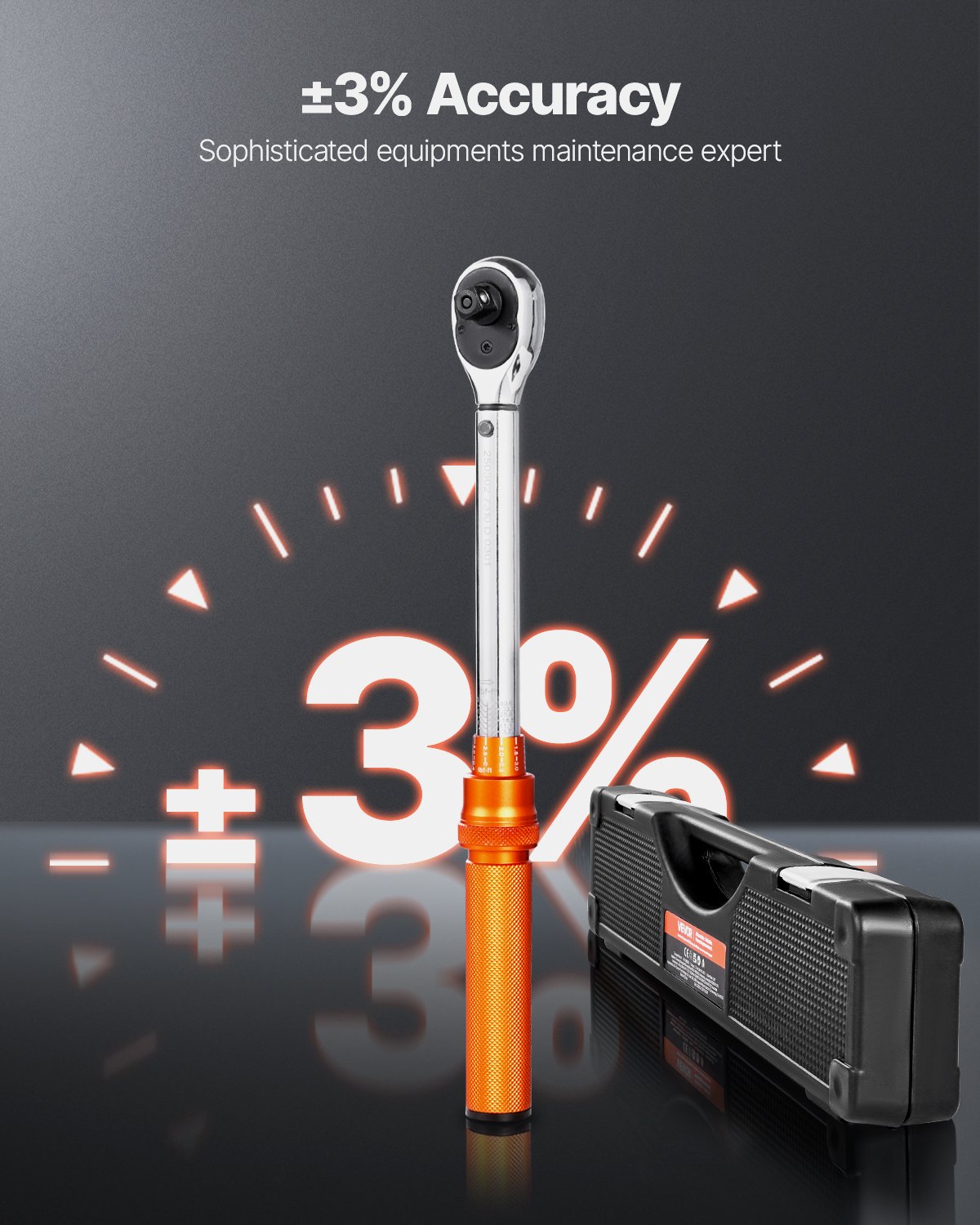 Klucz dynamometryczny VEVOR Click, napęd 3/8 cala, 5-60 Nm, dwukierunkowy klucz dynamometryczny z nasadkami, przedłużką i wiertłem, 72 zęby ±3%, stal stopowa o wysokiej precyzji do napraw samochodowych
