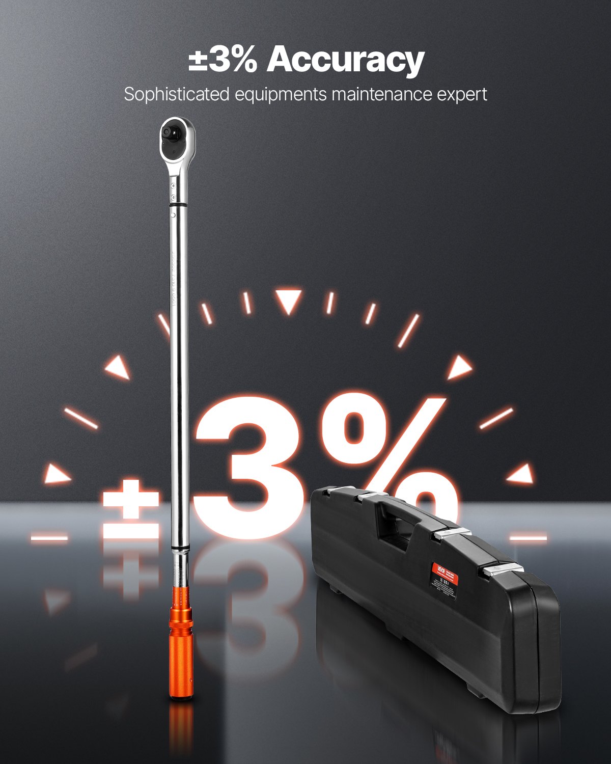 Klucz dynamometryczny VEVOR Click, napęd 3/4 cala, 136-814 Nm, zestaw kluczy dynamometrycznych dwukierunkowych ze skalą dwuzakresową, 48 zębów ±3%, stal stopowa o wysokiej precyzji do napraw samochodowych, pomarańczowy
