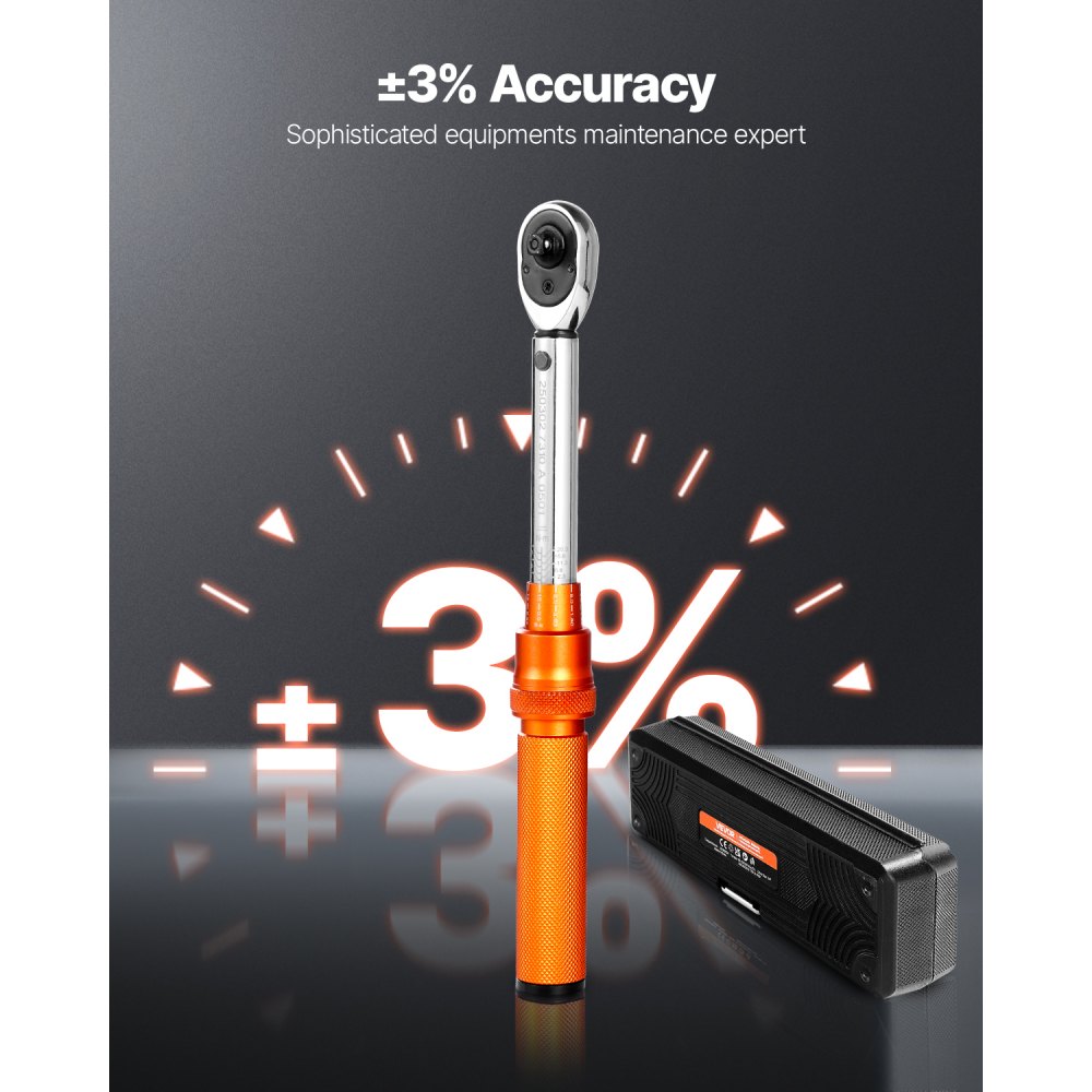 Klucz dynamometryczny VEVOR Click z napędem 1/4 cala, 2,3-22,6 Nm, dwukierunkowy zestaw kluczy dynamometrycznych ze skalą dwuzakresową, 72 zęby ±3%, stal stopowa o wysokiej precyzji do napraw samochodowych