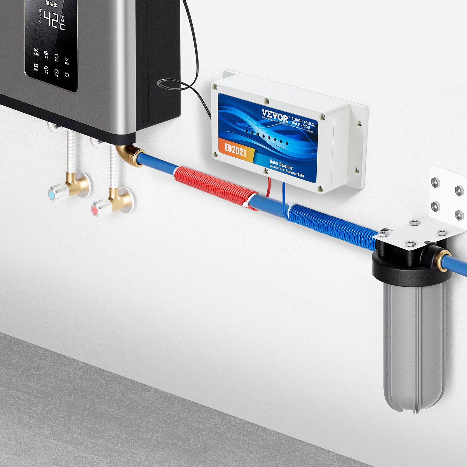 VEVOR Electronic Water Descaling System, Salt-Free Descaler for the Whole House, Water Softener to Reduce Limescale Deposits, for All Types of Sanitary Pipes