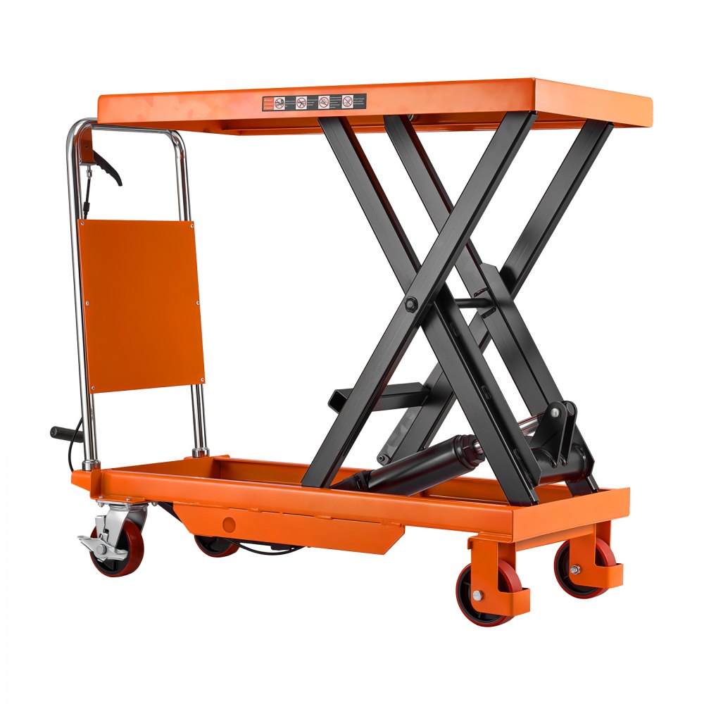 Wózek podnośny hydrauliczny VEVOR, udźwig 1000 kg, wysokość podnoszenia 100 cm, stół podnośny nożycowy do transportu w warsztacie i magazynie, konstrukcja stalowa, mechanizm nożycowy pojedynczy, 4 koła, pedał nożny i składana rączka