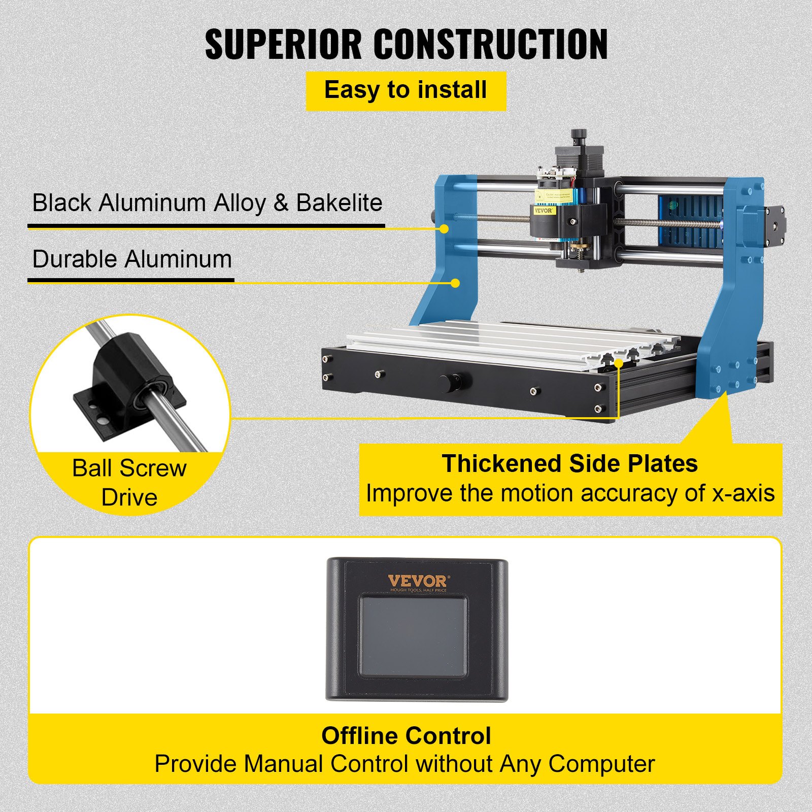 VEVOR 2500 mW CNC 3018 DIY Engraving Machine Pro 300x180x45mm Grawerka 3-osiowa Mini Laser Engraver z płytą sterującą GRBL i kontrolerem offline