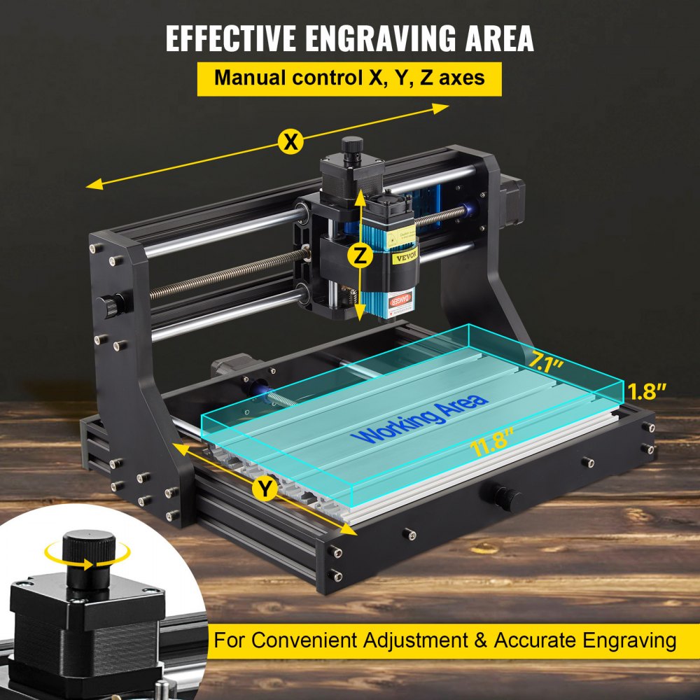 VEVOR Frezarka Cnc Cnc 3018 Diy Grawerka 5500mw Pro 300x180x45mm Grawerka 3-Osiowy Mini Grawer Laserowy z Płytą Kontrolną Grbl i Kontrolerem Offline
