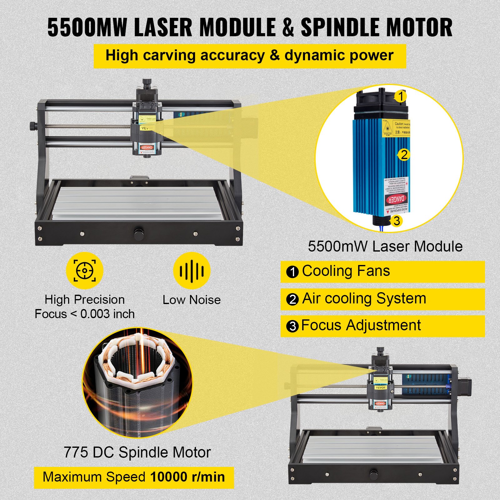 VEVOR Frezarka Cnc Cnc 3018 Diy Grawerka 5500mw Pro 300x180x45mm Grawerka 3-Osiowy Mini Grawer Laserowy z Płytą Kontrolną Grbl i Kontrolerem Offline