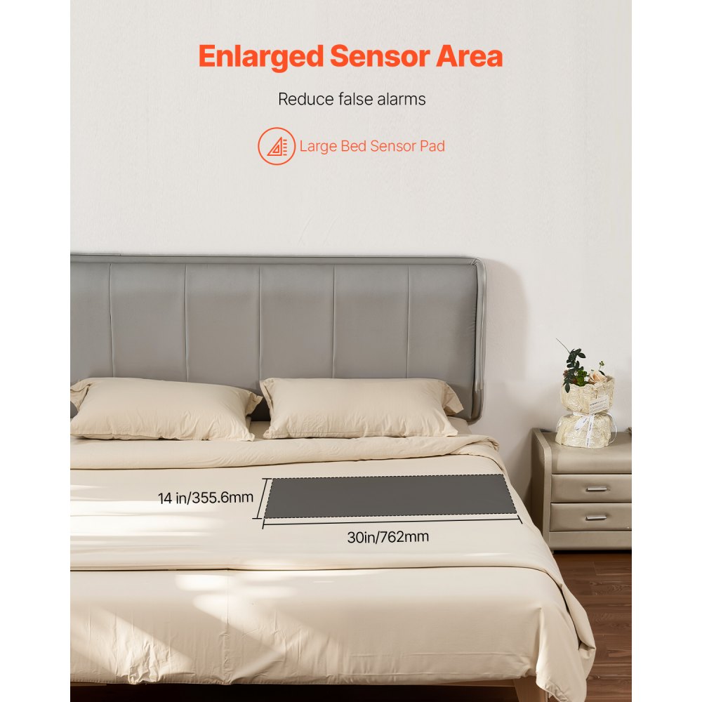 VEVOR Sensor Mat, 355.6 x 762 mm Alarm Foot Mat, Wireless Bed Sensor Pad with Pager, Safety Bed Alarms and Fall Prevention Pad for Home, Hospital, Rehabilitation Center