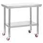 VEVOR Stainless Steel Table, 60 x 90 cm Food Prep Worktable with Wheels, Kitchen Prep Table with Adjustable Undershelf Workstations for Commercial Kitchen, Restaurant, Hotel and Garage, Outdoor