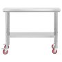 VEVOR Stainless Steel Table, 60 x 90 cm Food Prep Worktable with Wheels, Kitchen Prep Table with Adjustable Undershelf Workstations for Commercial Kitchen, Restaurant, Hotel and Garage, Outdoor