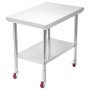 VEVOR Stainless Steel Table, 60 x 90 cm Food Prep Worktable with Wheels, Kitchen Prep Table with Adjustable Undershelf Workstations for Commercial Kitchen, Restaurant, Hotel and Garage, Outdoor