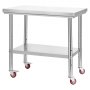 VEVOR Stainless Steel Table, 60 x 90 cm Food Prep Worktable with Wheels, Kitchen Prep Table with Adjustable Undershelf Workstations for Commercial Kitchen, Restaurant, Hotel and Garage, Outdoor