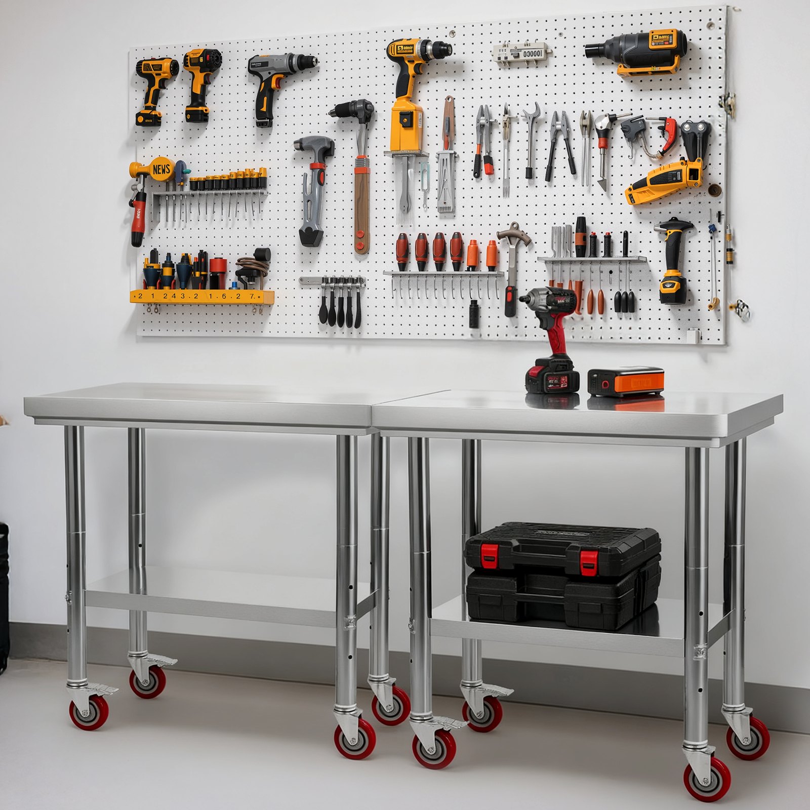 VEVOR Stainless Steel Table, 60 x 90 cm Food Prep Worktable with Wheels, Kitchen Prep Table with Adjustable Undershelf Workstations for Commercial Kitchen, Restaurant, Hotel and Garage, Outdoor