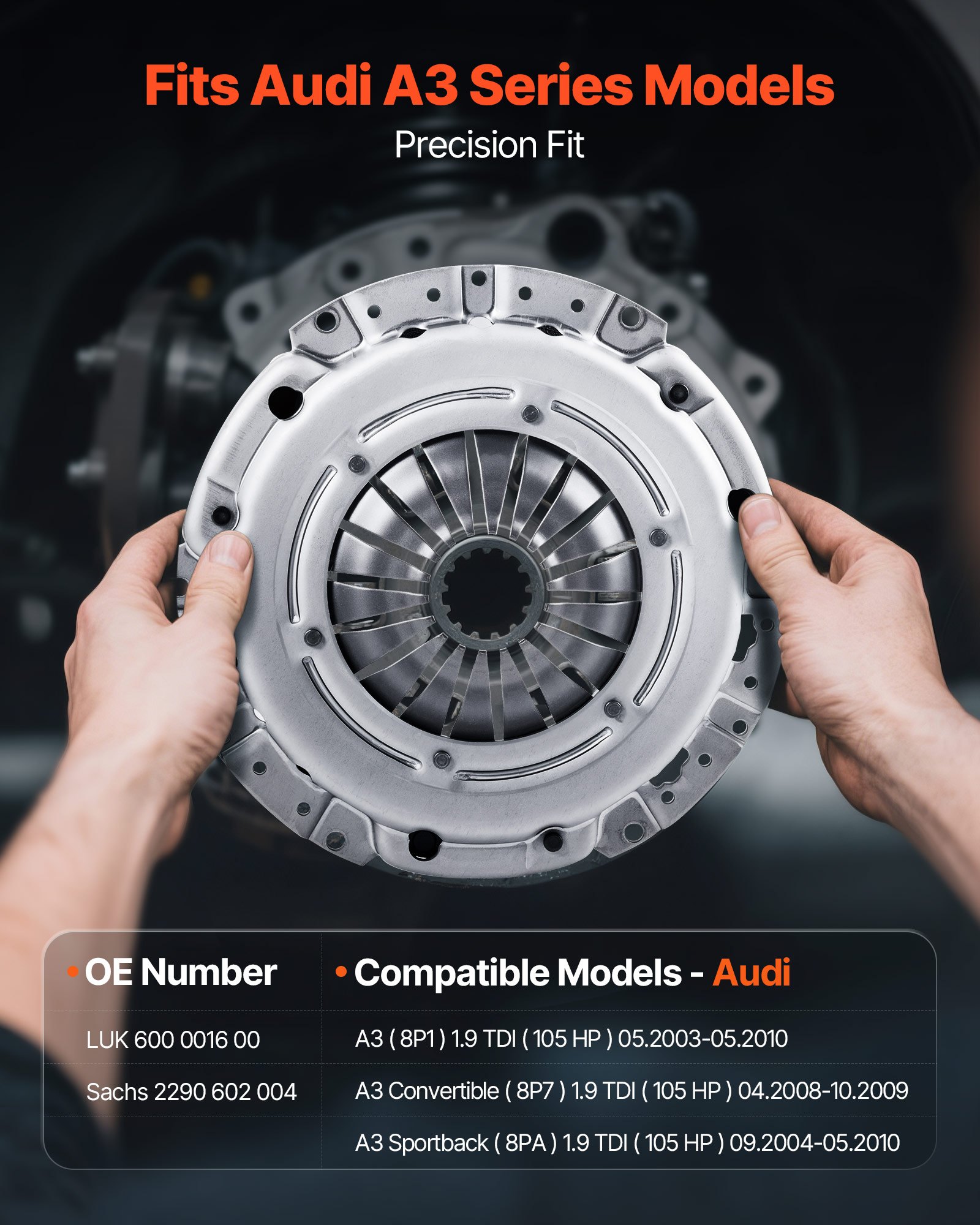 VEVOR Clutch Kit with Flywheel, Heavy Duty OEM Clutch Kit, OEM Replacement Transmission Clutch Kit Compatible with 2003-2010 Audi A3 (8P1), 2008-2009 A3 Convertible (8P7), 2004-2010 A3 Sportback (8PA)