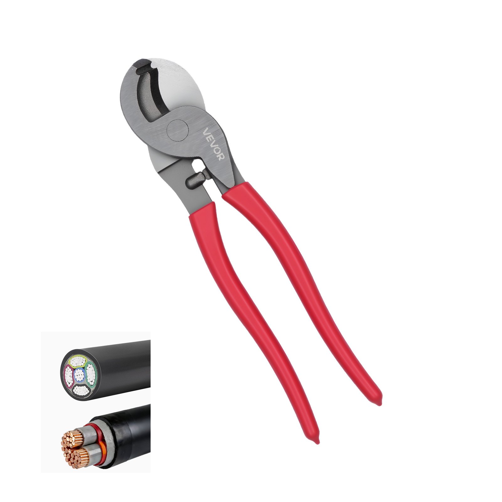VEVOR Wytrzymały obcinak do kabli, 235 mm, kompaktowy rozmiar, z kutymi ostrzami i uchwytami powlekanymi PVC, do kabli aluminiowych 4/0 AWG, miękkich miedzianych 2/0 AWG i 100 par kabli komunikacyjnych 24AWG