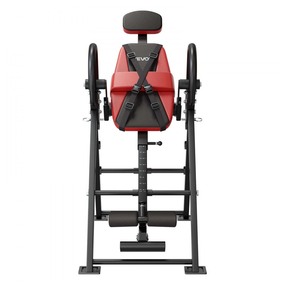 Stół inwersyjny VEVOR do 126 kg, wytrzymały stół inwersyjny z podwójnym mechanizmem blokującym rolki, przyrząd do treningu pleców odciążający kręgosłup, szyję, plecy i kolana, ławka do prostowania pleców, kolor czerwono-czarny